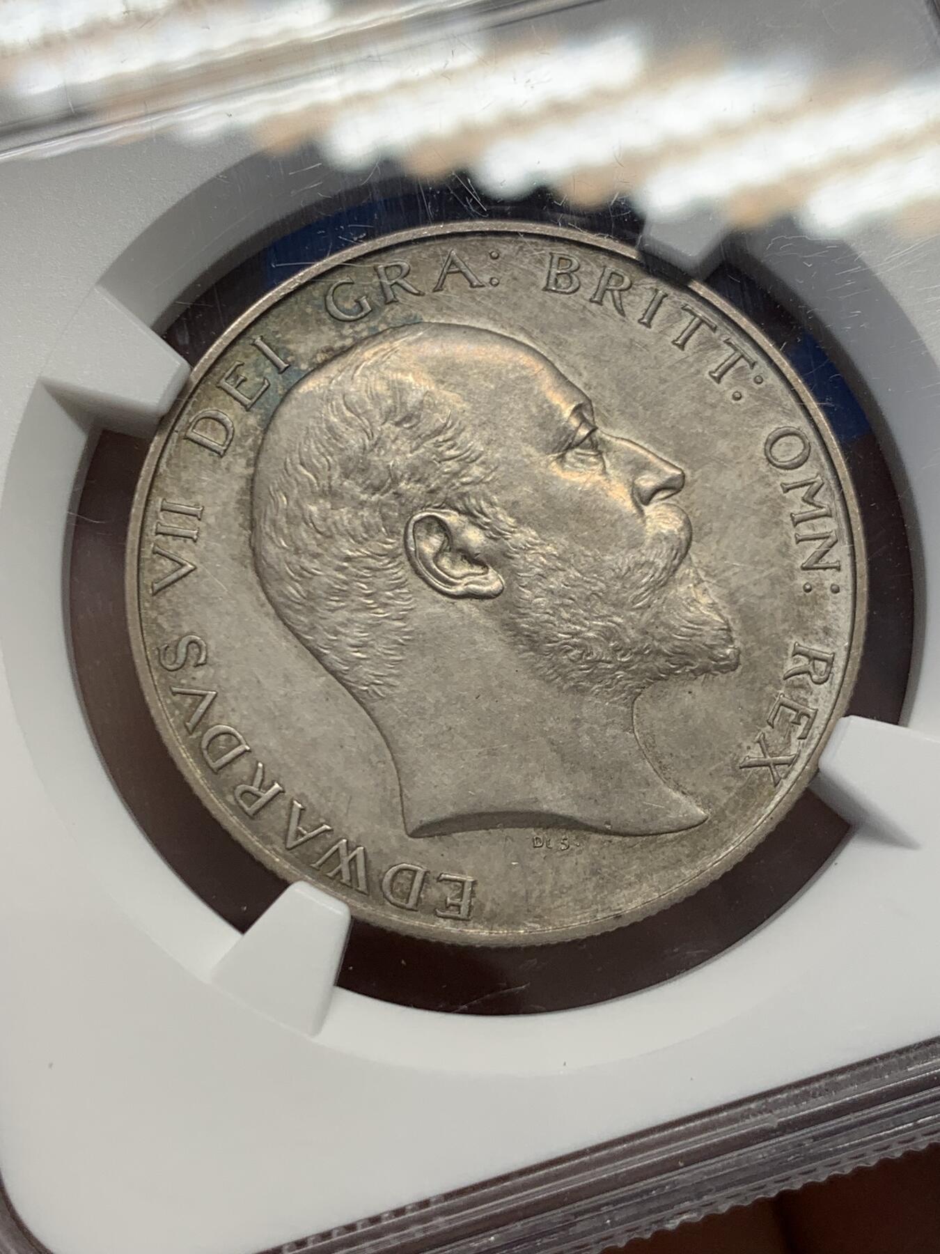 《竞宝斋》第436场 周日，周一2场连拍 （全场包邮） NGC PF62MATTE 英国1902年爱德华七世精制半克朗银币 磨砂工艺 原味状态