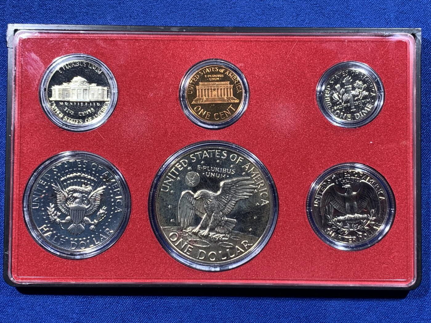 《竞宝斋》第436场 周日，周一2场连拍 （全场包邮） 美国1974年官方精制套币 含艾克大一元精制币！