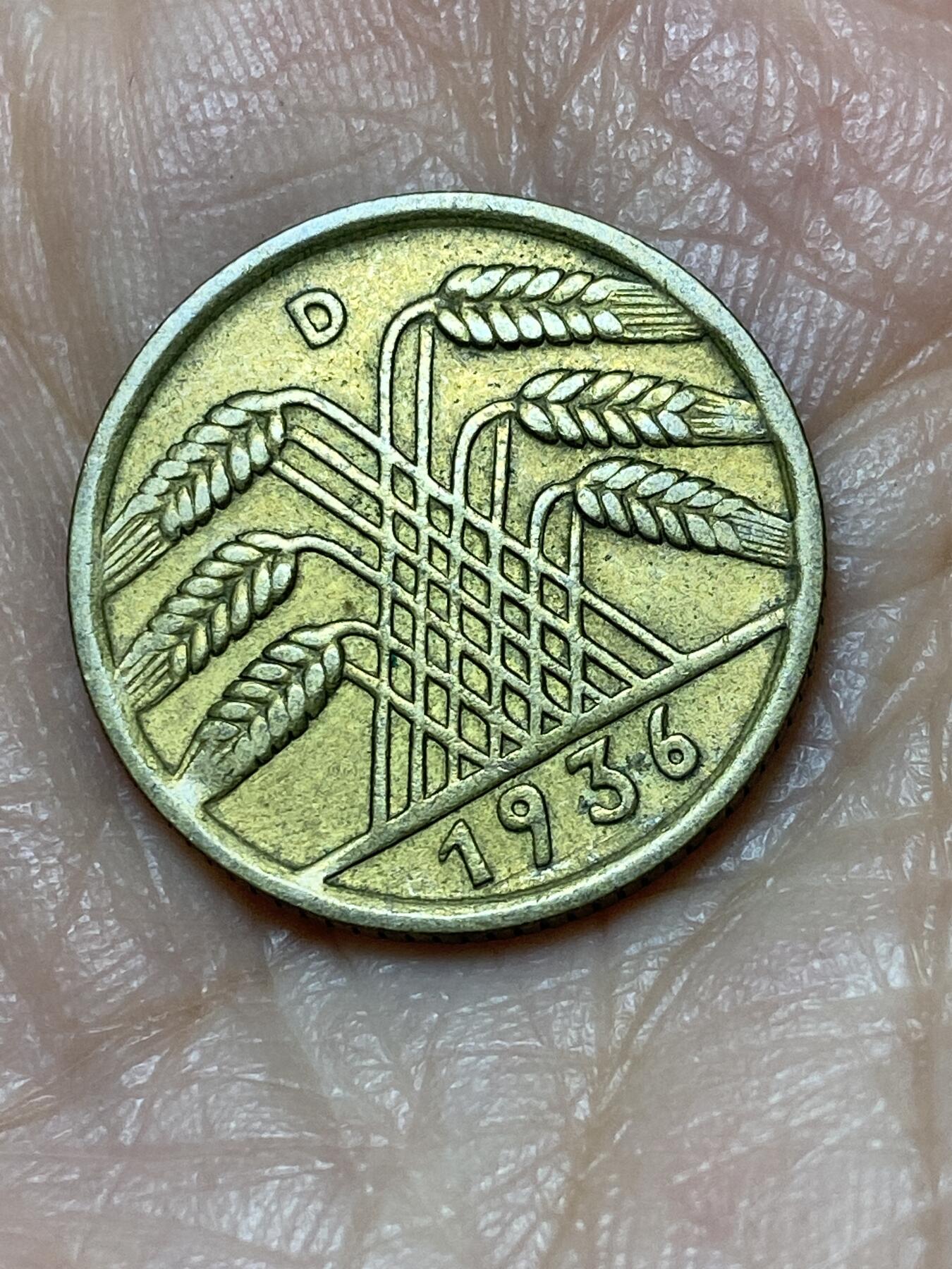 2025年第一百二十六场(总第一百五十二场）外国好品散币(免佣金) 德意志魏玛共和国1936年10芬尼(D标，慕尼黑造，关门年)