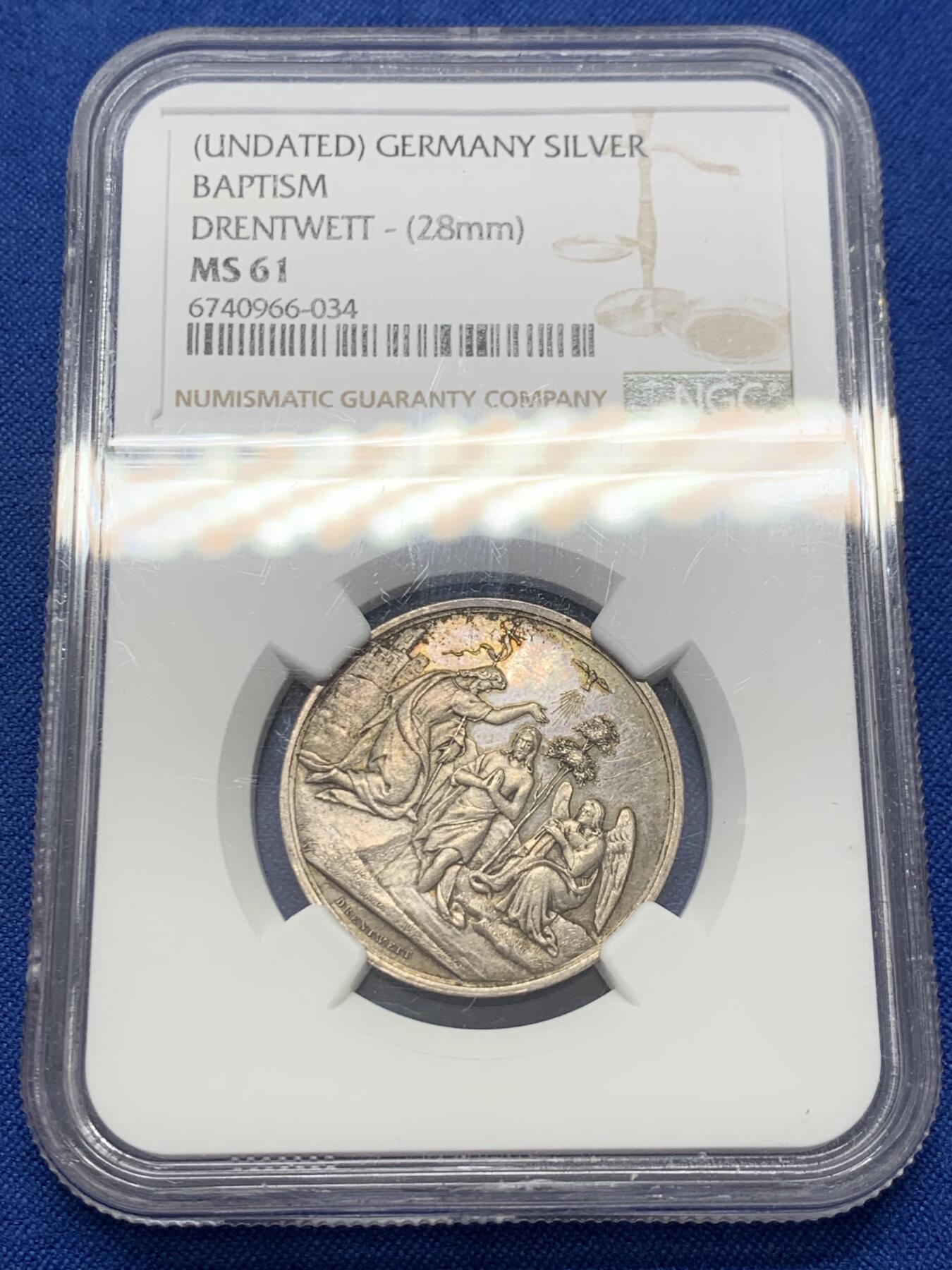 《竞宝斋》第436场 周日，周一2场连拍 （全场包邮） NGC MS61 19世纪左右 德国宗教洗礼银章