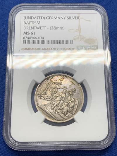《竞宝斋》第436场 周日，周一2场连拍 （全场包邮） - NGC MS61 19世纪左右 德国宗教洗礼银章