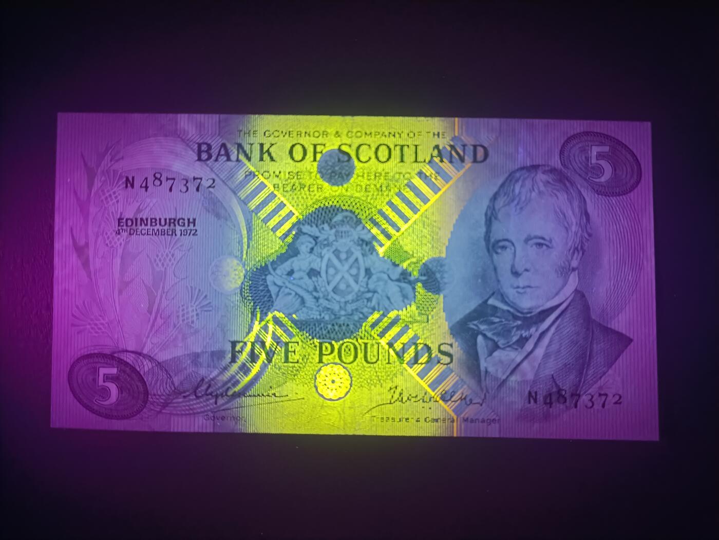 2025十一月第三期，总201期 苏格兰银行1972年5镑流通好品XF，诗人沃尔特斯科特，少见中高面值
