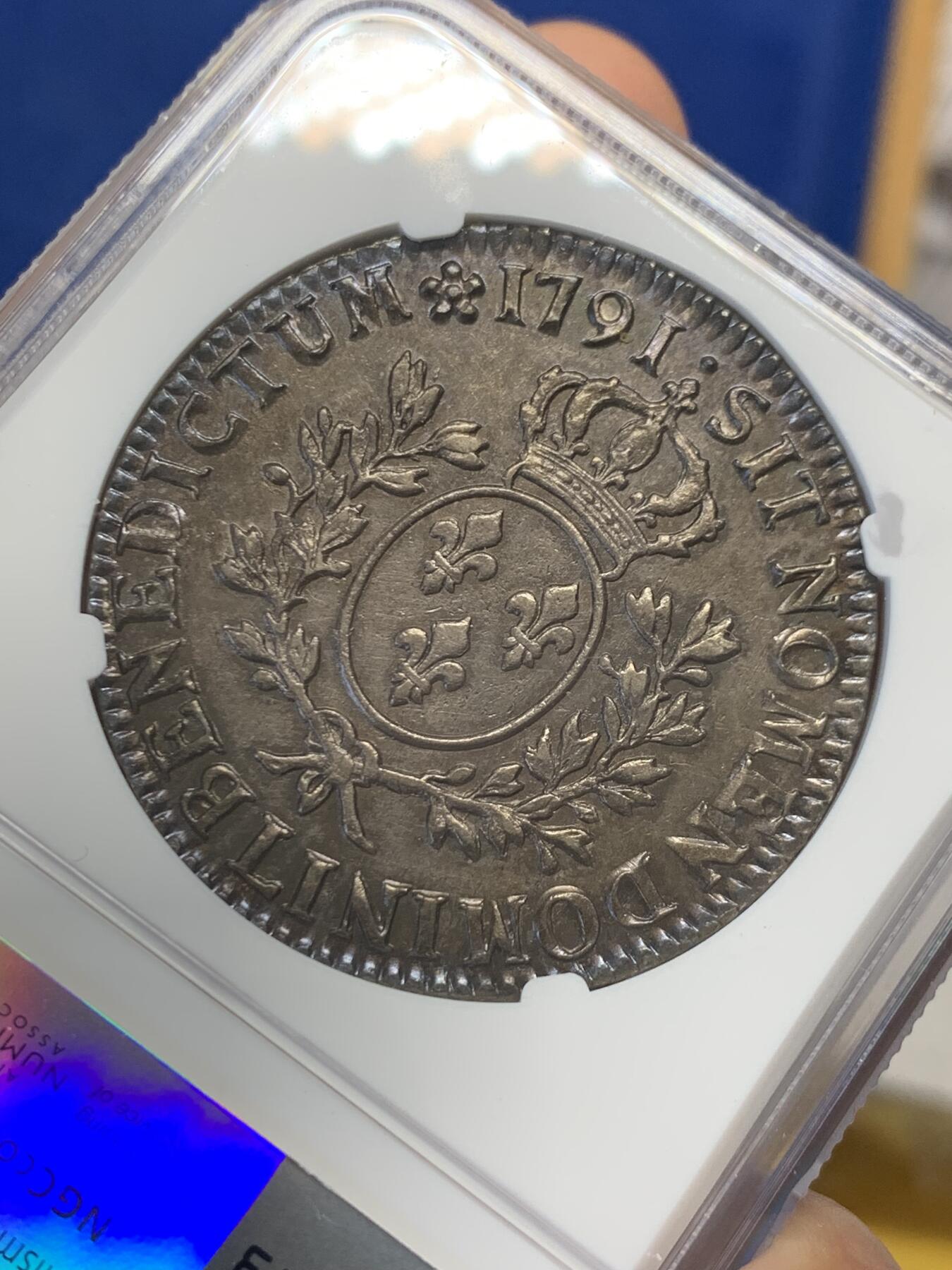 《竞宝斋》第436场 周日，周一2场连拍 （全场包邮） NGC AUD 法国1791年路易十六1埃居大银币