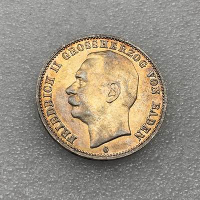 世界钱币专场拍卖 每周二开拍 - 1909年德国巴登大公弗里德里希二世3马克流通银币