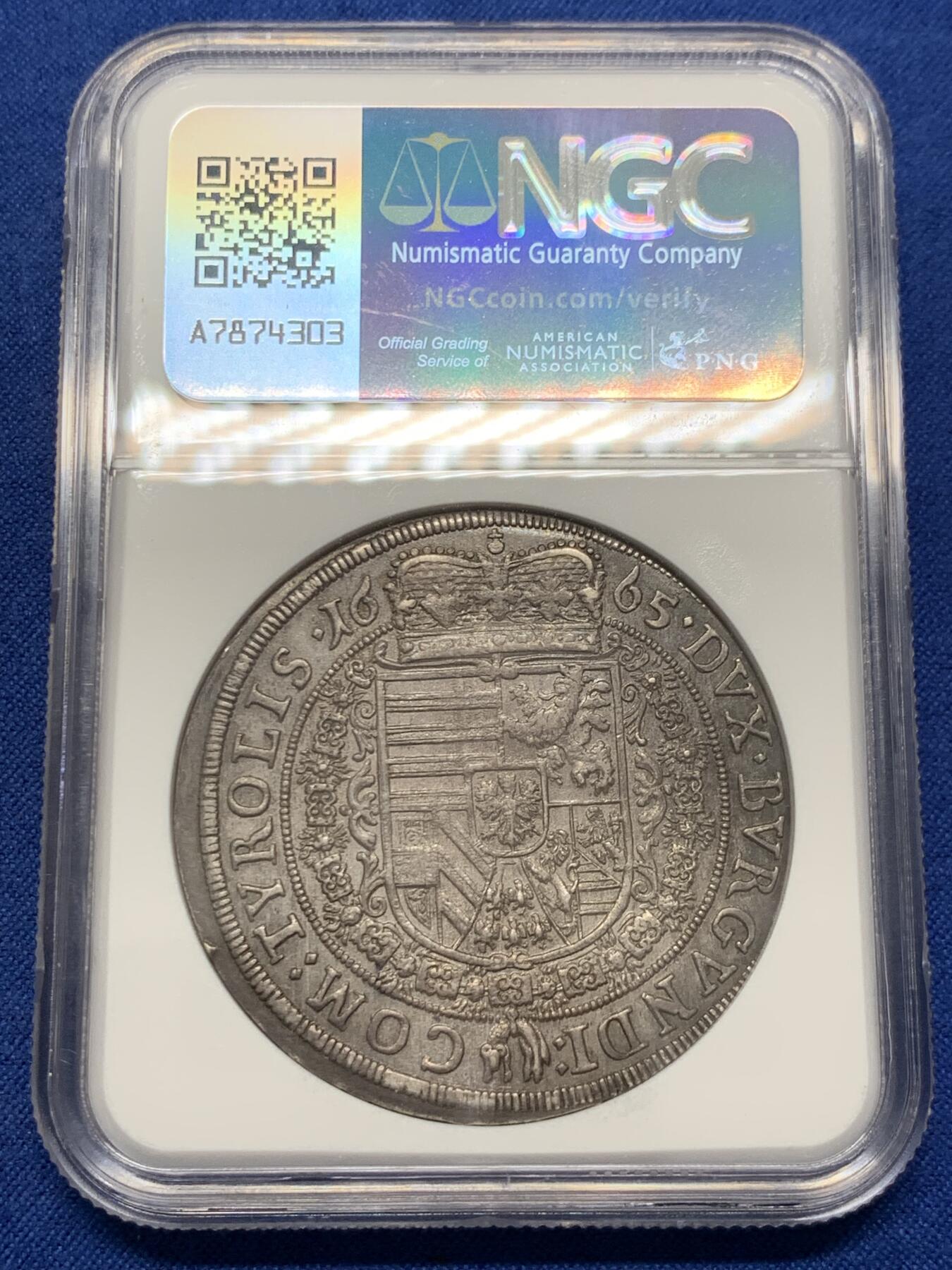 《竞宝斋》第436场 周日，周一2场连拍 （全场包邮） NGC AU58 奥地利 1665 蒂罗尔 泰勒大银币 独年发行 稀少品种 自然深包浆