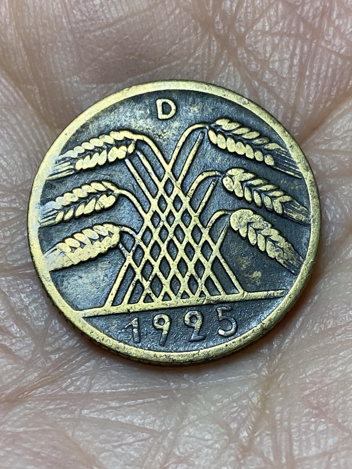 2025年第一百二十六场(总第一百五十二场）外国好品散币(免佣金) 德意志魏玛共和国1925年10芬尼(D标，慕尼黑造)