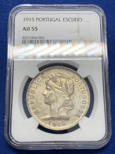 《竞宝斋》第436场 周日，周一2场连拍 （全场包邮） - NGC AU55 葡萄牙 1915年 女神 1埃斯库多 银币 老包浆 葡萄牙经典品种