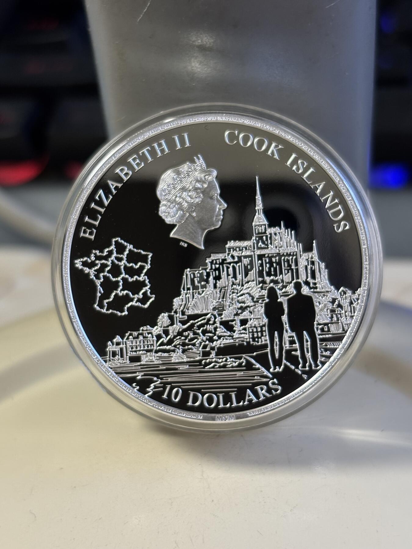 第181期拍卖 库克2023年圣米歇尔山2盎司超高浮雕彩色纪念银币，999银，发行500枚