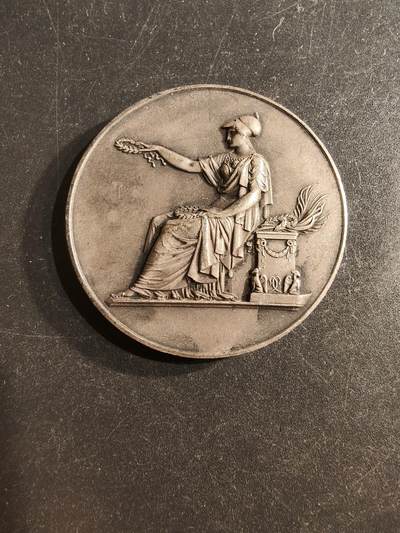 老王徽章第162期 -  法国北部工业协会讲座镀银大铜章     直径40mm.    重量33.4g