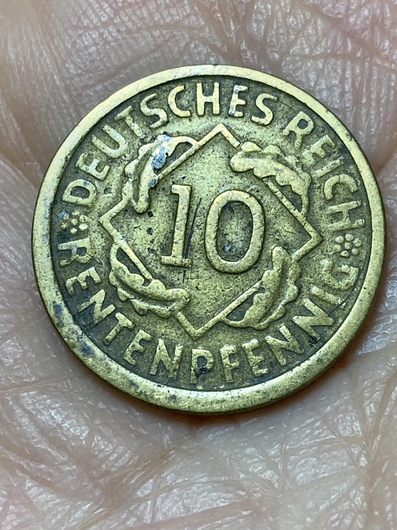 2025年第一百二十六场(总第一百五十二场）外国好品散币(免佣金) 德意志魏玛共和国1924年10芬尼(地产抵押马克，G标，卡尔斯鲁厄造，仅发行3年)