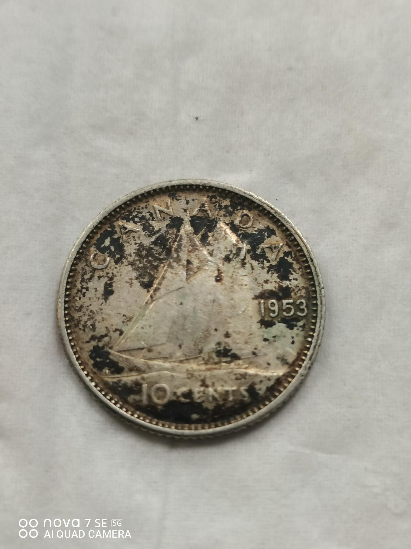 银币 53年加拿大10分帆船银币