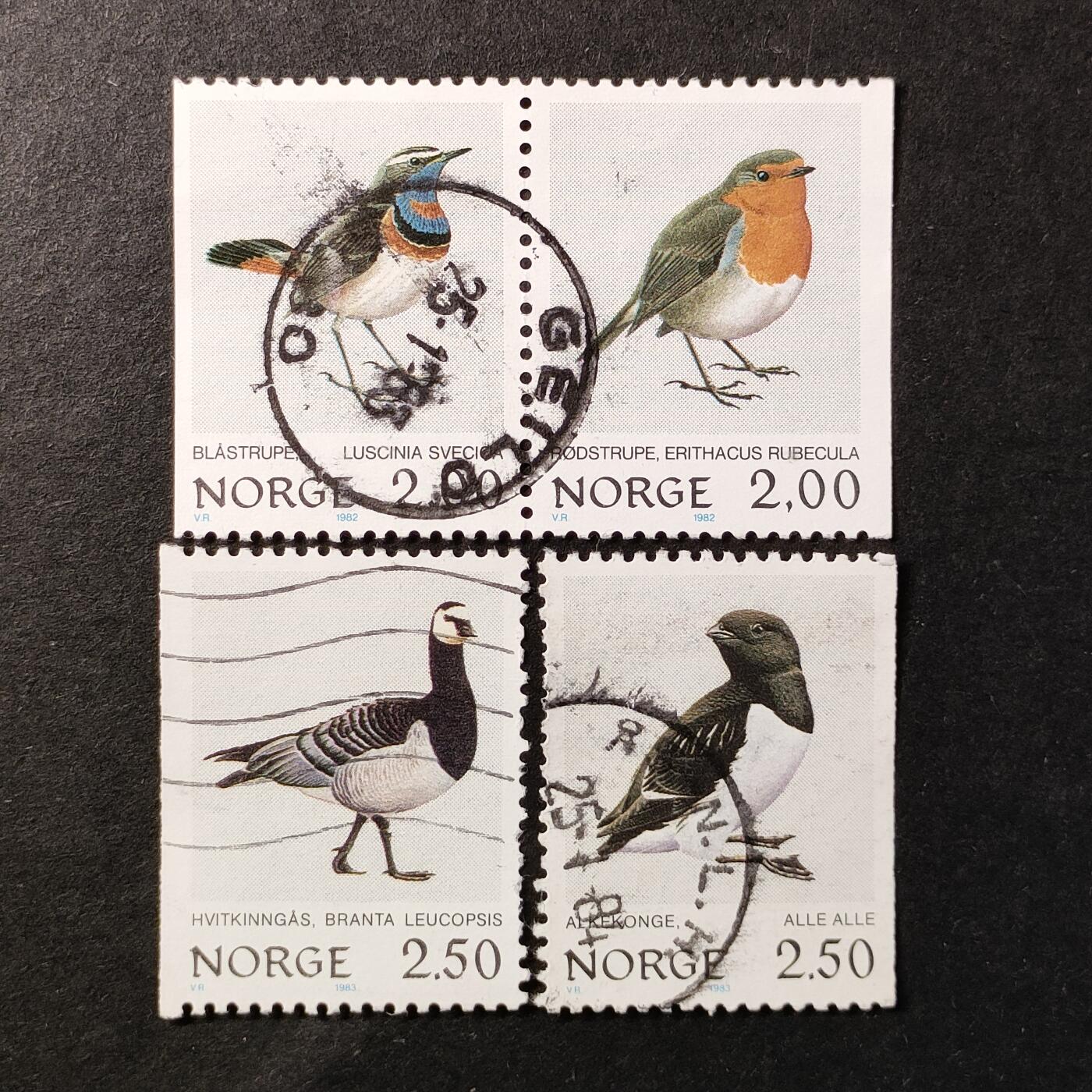 嘉禾收藏    【第374期】            无佣金、可寄存、满30元包邮 挪威邮票，1982.83年鸟类邮票2套4全