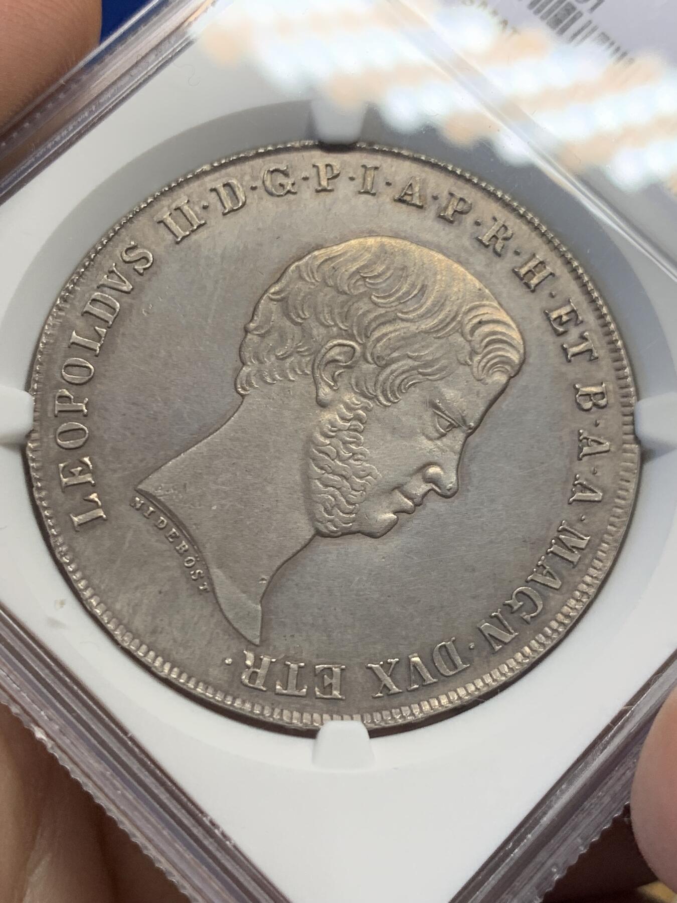 《竞宝斋》第436场 周日，周一2场连拍 （全场包邮） NGC UNCD 意大利1858年托斯卡纳利奥波德二世1菲奥里尼大银币