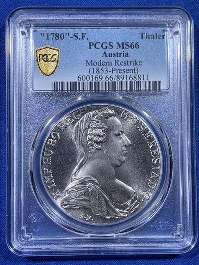 《竞宝斋》第436场 周日，周一2场连拍 （全场包邮） - PCGS MS66 奥匈帝国1780年大奶妈银币 后铸版 卷拆原光