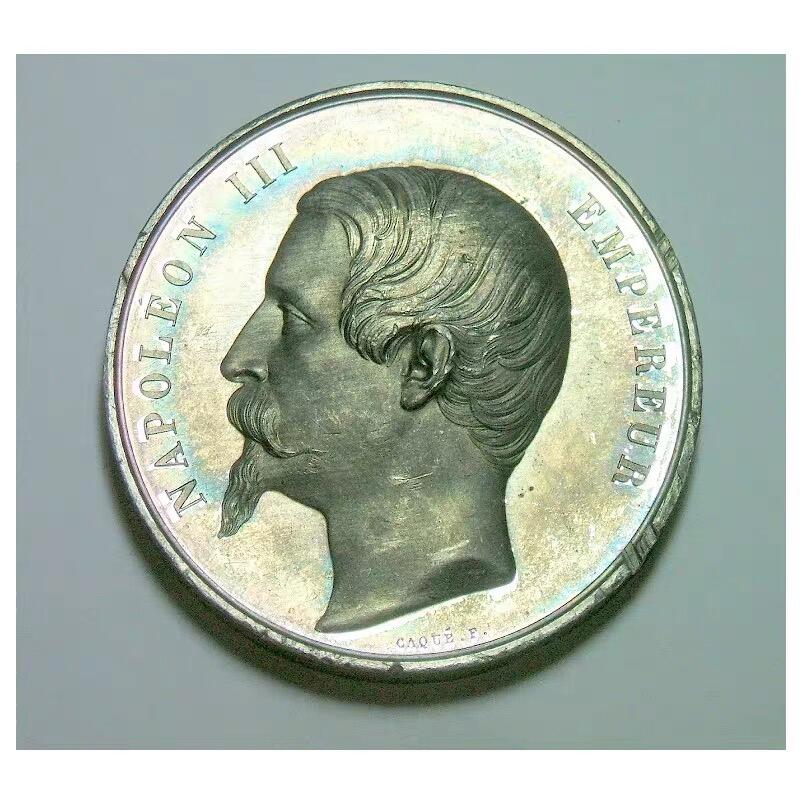 【光边】法国1855年 拿破仑三世+女神高浮雕精制大合金章 50MM