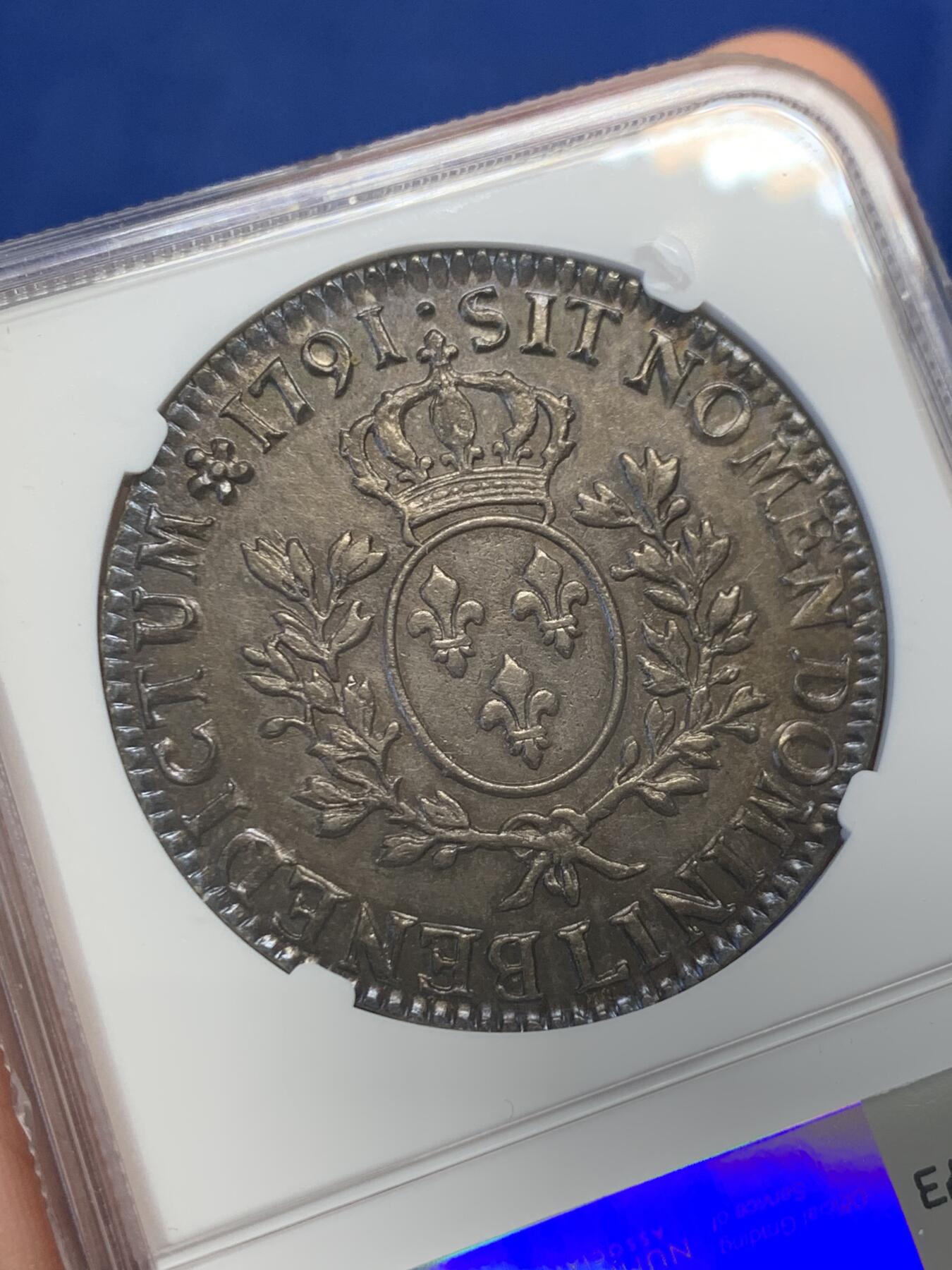 《竞宝斋》第436场 周日，周一2场连拍 （全场包邮） NGC AUD 法国1791年路易十六1埃居大银币