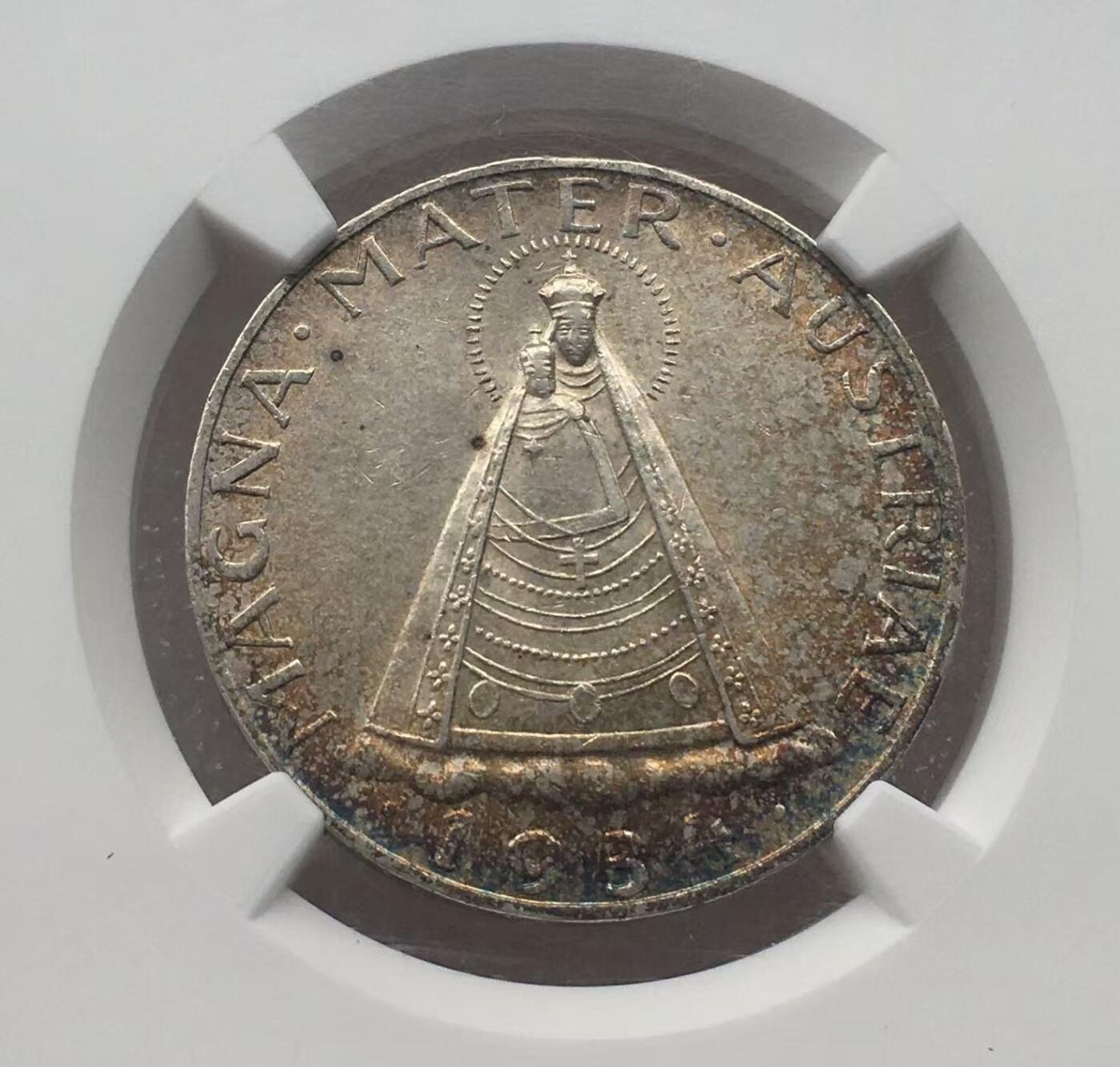 世界钱币专场拍卖 每周二开拍 少见NGC MS62分奥地利圣母抱婴5先令银币