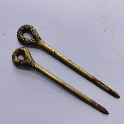 藏珍品阁专场79期 - 民国时期鎏金精美花纹发簪一对