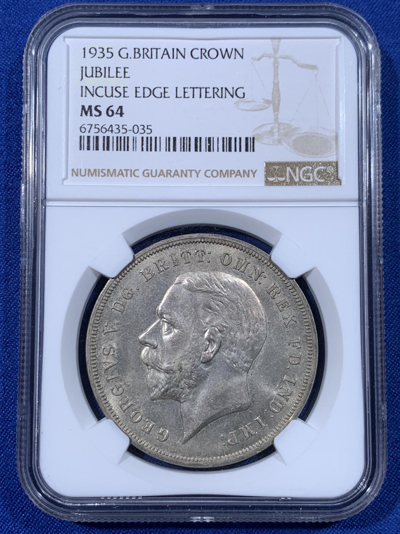 《竞宝斋》第436场 周日，周一2场连拍 （全场包邮） NGC MS64 英国1935年乔治五世1克朗木马剑大银币