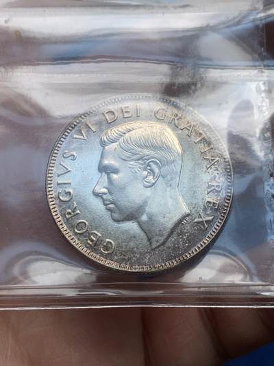 《竞宝斋》第436场 周日，周一2场连拍 （全场包邮） - 加拿大1952年乔治六世50分银币 带加拿大本土评级标签（ ICCS MS60 ）