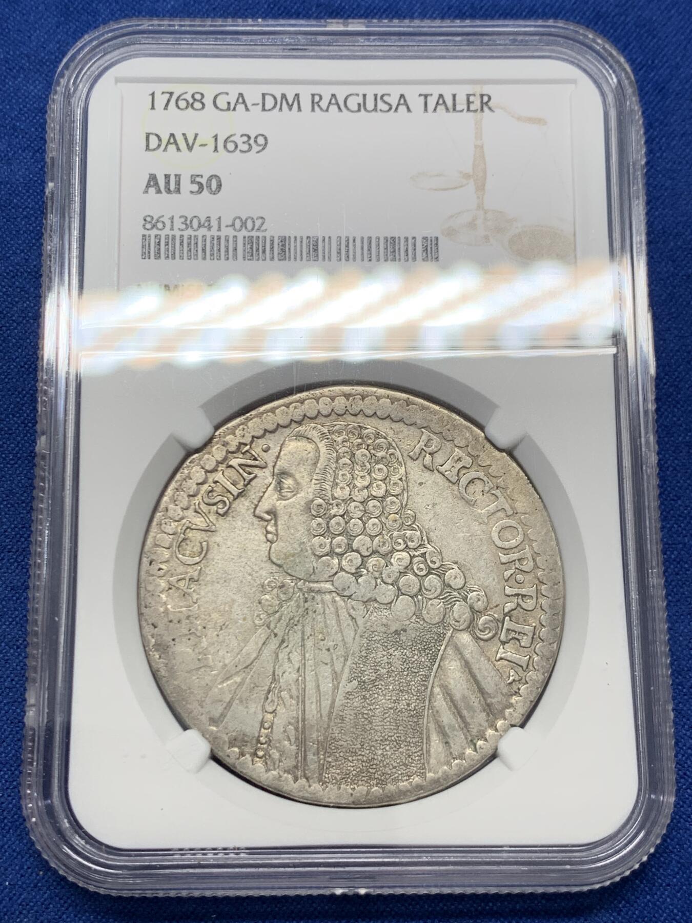 《竞宝斋》第436场 周日，周一2场连拍 （全场包邮） NGC AU50 拉古萨共和国 1768GA-DM 1泰勒 银币