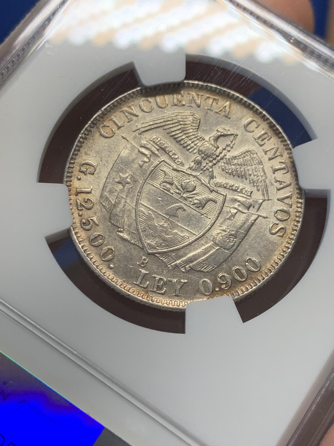 《竞宝斋》第436场 周日，周一2场连拍 （全场包邮） NGC AU55 哥伦比亚1932年西蒙波利瓦头像50分银币 稀少品种 900银 12.5克