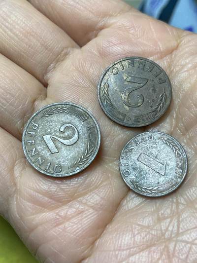 2025年第一百二十六场(总第一百五十二场）外国好品散币(免佣金) - 德国🇩🇪3枚：1961年2芬妮，1950年2芬尼(首发年)，1950年1芬尼(首发年))