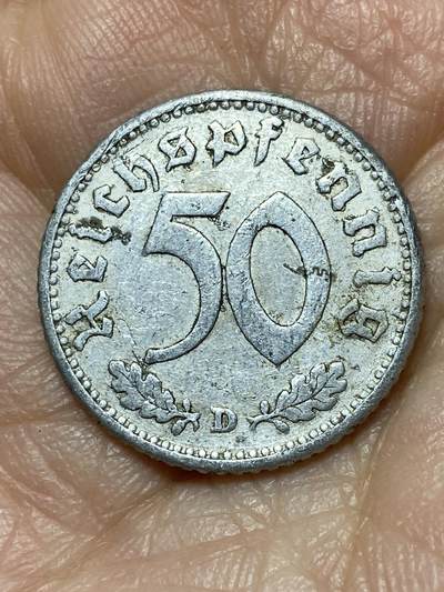 2025年第一百二十六场(总第一百五十二场）外国好品散币(免佣金) - 少见–德意志第三帝国1943年50芬尼(D标，慕尼黑造)