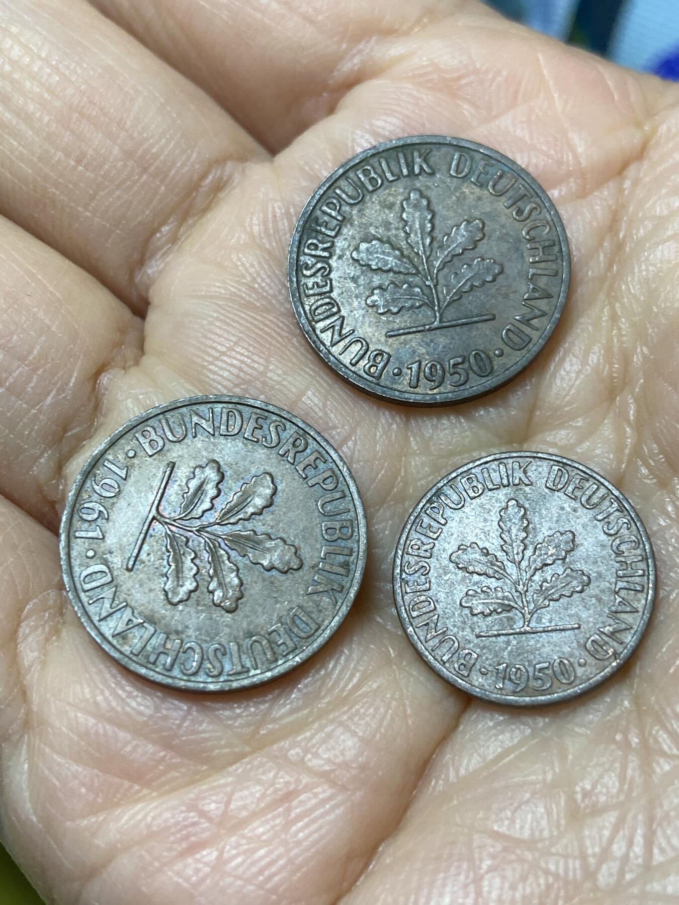 2025年第一百二十六场(总第一百五十二场）外国好品散币(免佣金) 德国🇩🇪3枚：1961年2芬妮，1950年2芬尼(首发年)，1950年1芬尼(首发年))