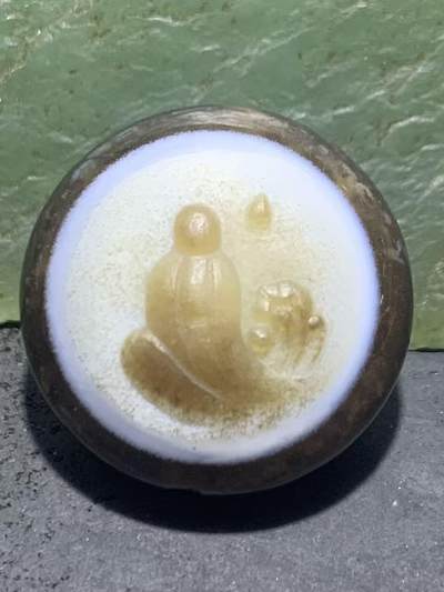 亚光药师玛瑙手工雕刻无相佛板珠（背云）一颗 - 亚光药师玛瑙手工雕刻无相佛板珠（背云）一颗