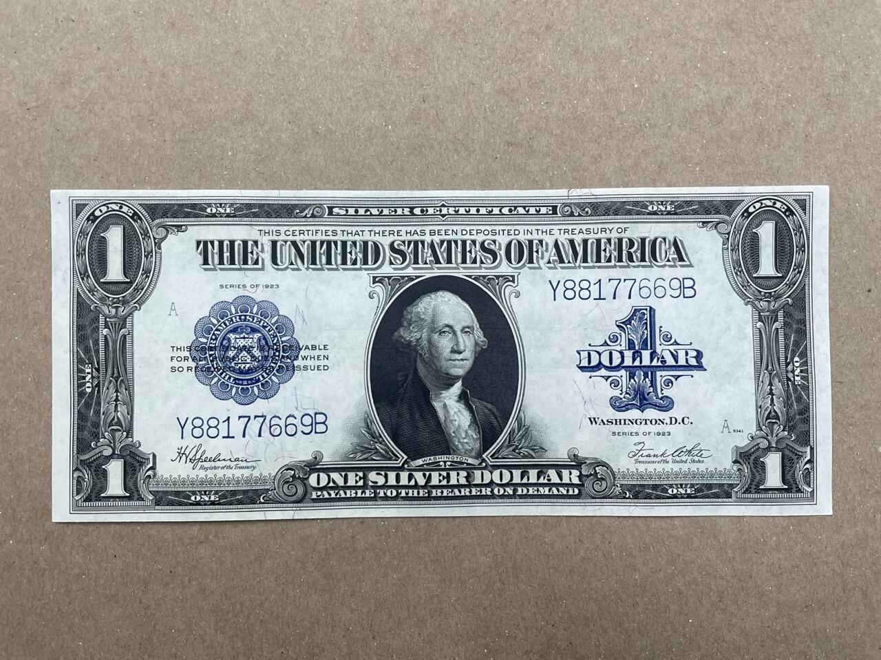 美国1923年1元白银券 Fr237 全新UNC品相 Y88177669B