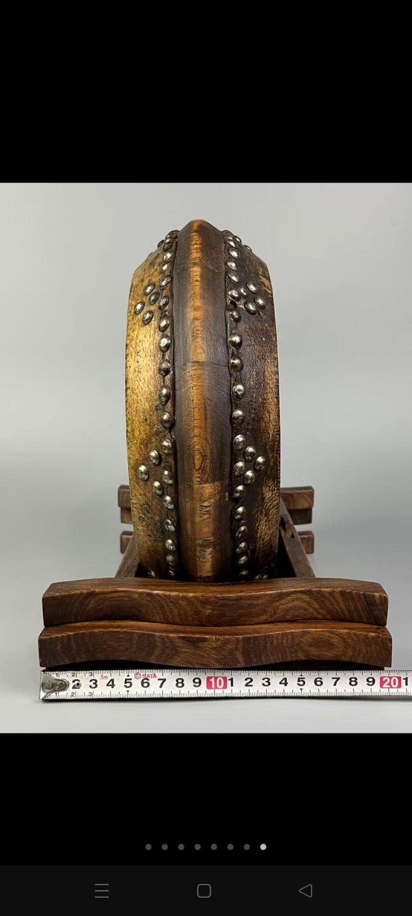 旧藏【道门八卦鼓】，牛皮鼓+花梨木鼓架用于斋醮科仪、音乐伴奏及地方宗教活动，全品完整、尺寸如图！