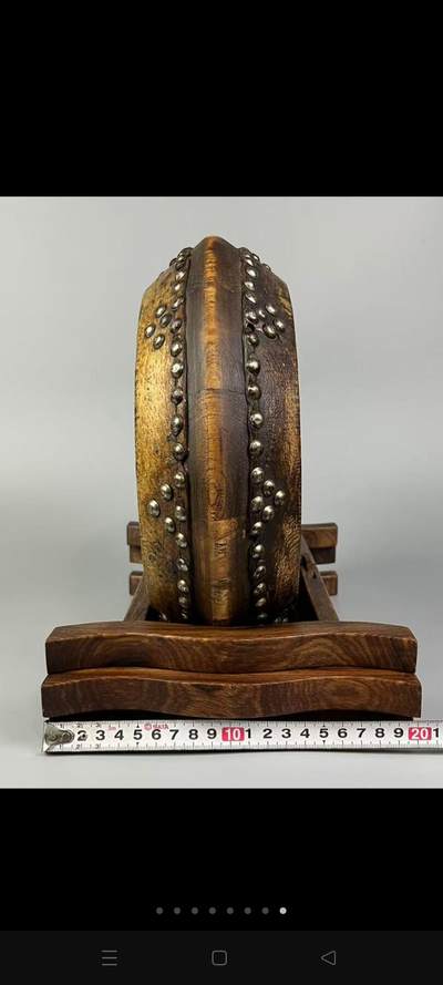 旧藏【道门八卦鼓】，牛皮鼓+花梨木鼓架用于斋醮科仪、音乐伴奏及地方宗教活动，全品完整、尺寸如图！ - 旧藏【道门八卦鼓】，牛皮鼓+花梨木鼓架用于斋醮科仪、音乐伴奏及地方宗教活动，全品完整、尺寸如图！