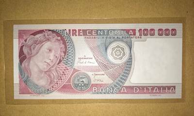 【礼羽收藏】🌏世界钱币拍卖第111期 - 意大利100000里拉纸币 1978年版 波提切利 春首发年份 无47 全新UNC