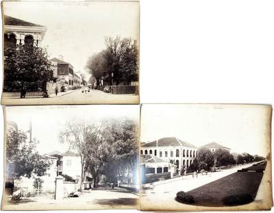 2025年吉藏纸杂文献秋季专场拍卖会 - 清代汉口市政会大楼及周边景象蛋白照一组三张 28.4×21.7-29.6×22.7cm