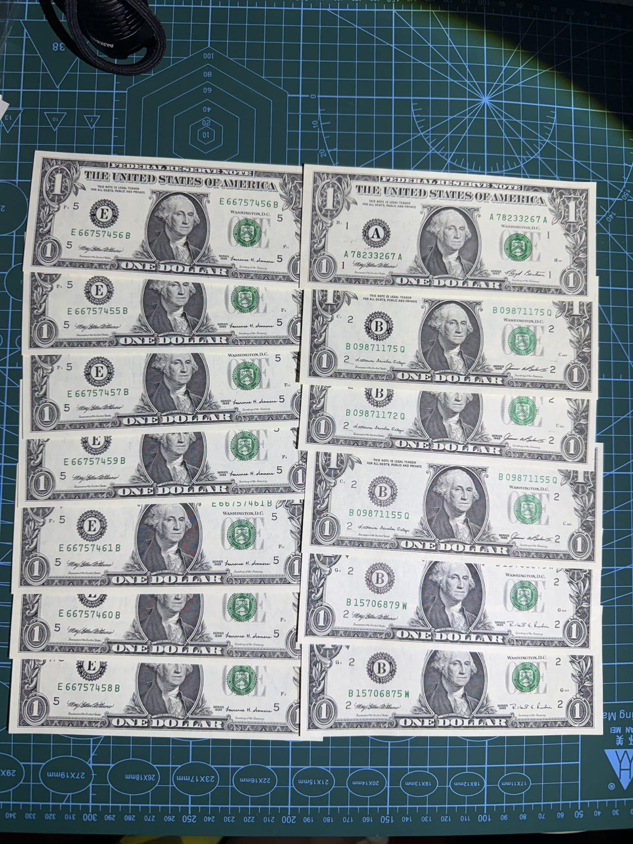 【炜奕收藏】，第五十期 1985-1999年美国1美元共13张，UNC-/UNC品相