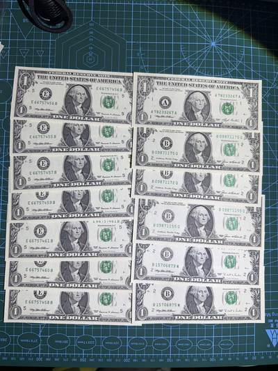 【炜奕收藏】，第五十期 - 1985-1999年美国1美元共13张，UNC-/UNC品相