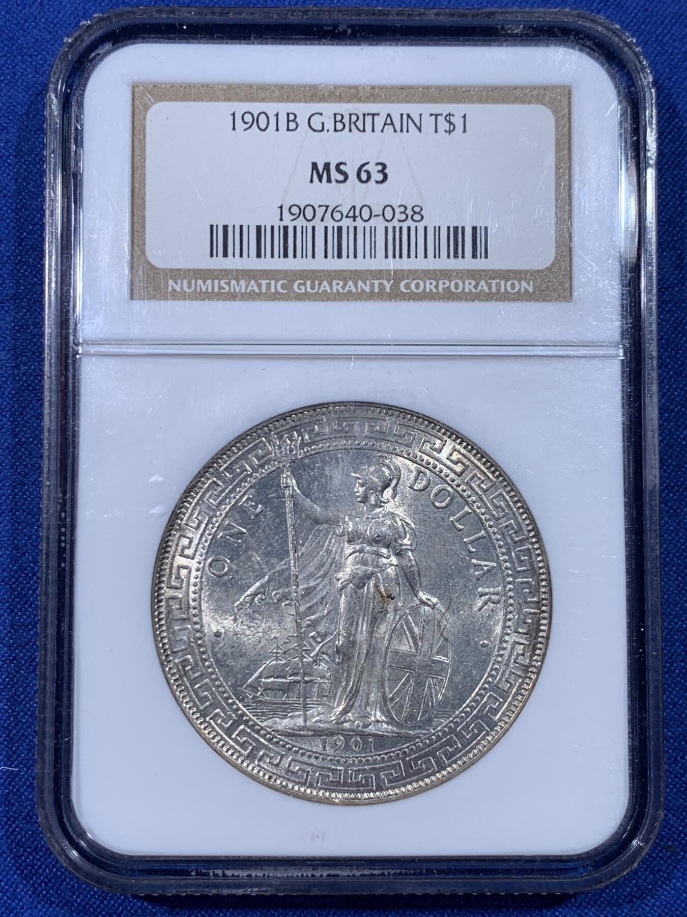 《竞宝斋》第436场 周日，周一2场连拍 （全场包邮） NGC MS63 英国 1901-B 站洋 流通充分年份 高分难得 铸打深俊 十字转光 NGC老盒低评 收藏佳品