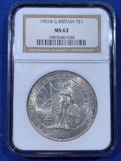 《竞宝斋》第436场 周日，周一2场连拍 （全场包邮） - NGC MS63 英国 1901-B 站洋 流通充分年份 高分难得 铸打深俊 十字转光 NGC老盒低评 收藏佳品
