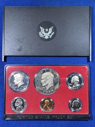 《竞宝斋》第436场 周日，周一2场连拍 （全场包邮） - 美国1974年官方精制套币 含艾克大一元精制币！