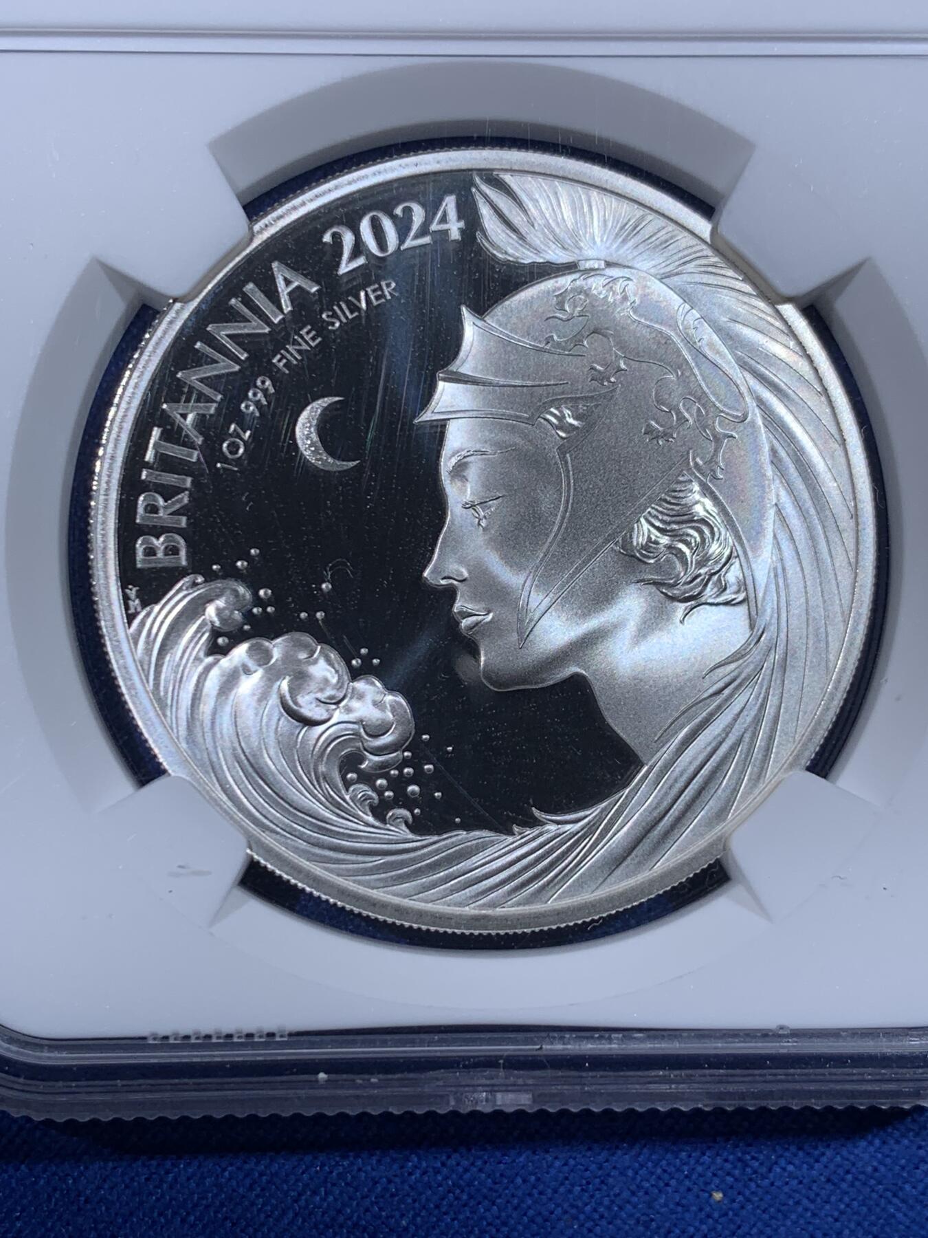 《竞宝斋》第436场 周日，周一2场连拍 （全场包邮） NGC PF69UC 英国 2024年 不列颠女神 浪姐 2镑 精制1盎司银币 999纯银 31.21克