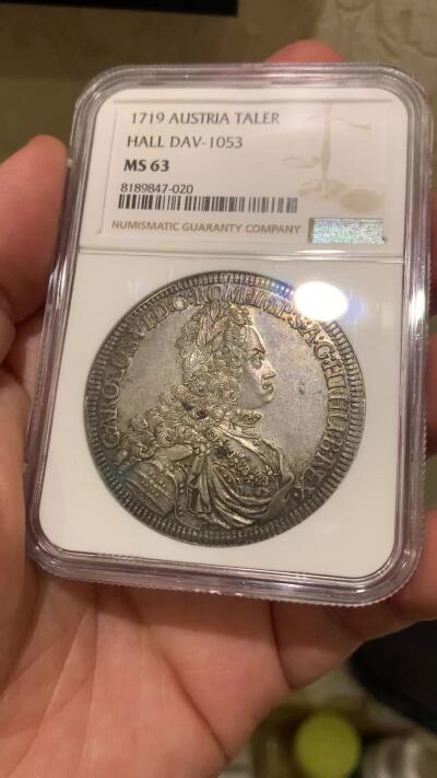 《竞宝斋》第436场 周日，周一2场连拍 （全场包邮） 亚军分 NGC MS63 神圣罗马帝国 1719年 卡尔六世 泰勒大银币 细节好 原味包浆 热门大波浪