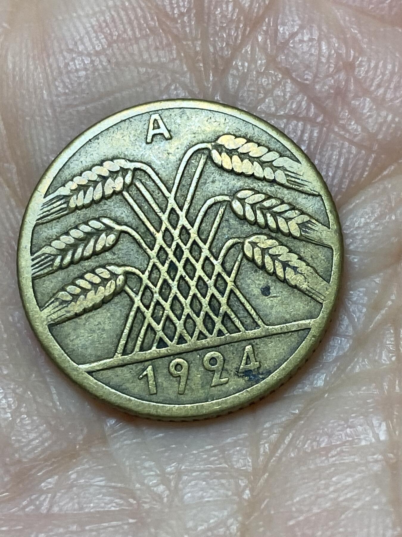 2025年第一百二十六场(总第一百五十二场）外国好品散币(免佣金) 德意志魏玛共和国1924年10芬尼(地产抵押马克，A标柏林造，仅发行3年)