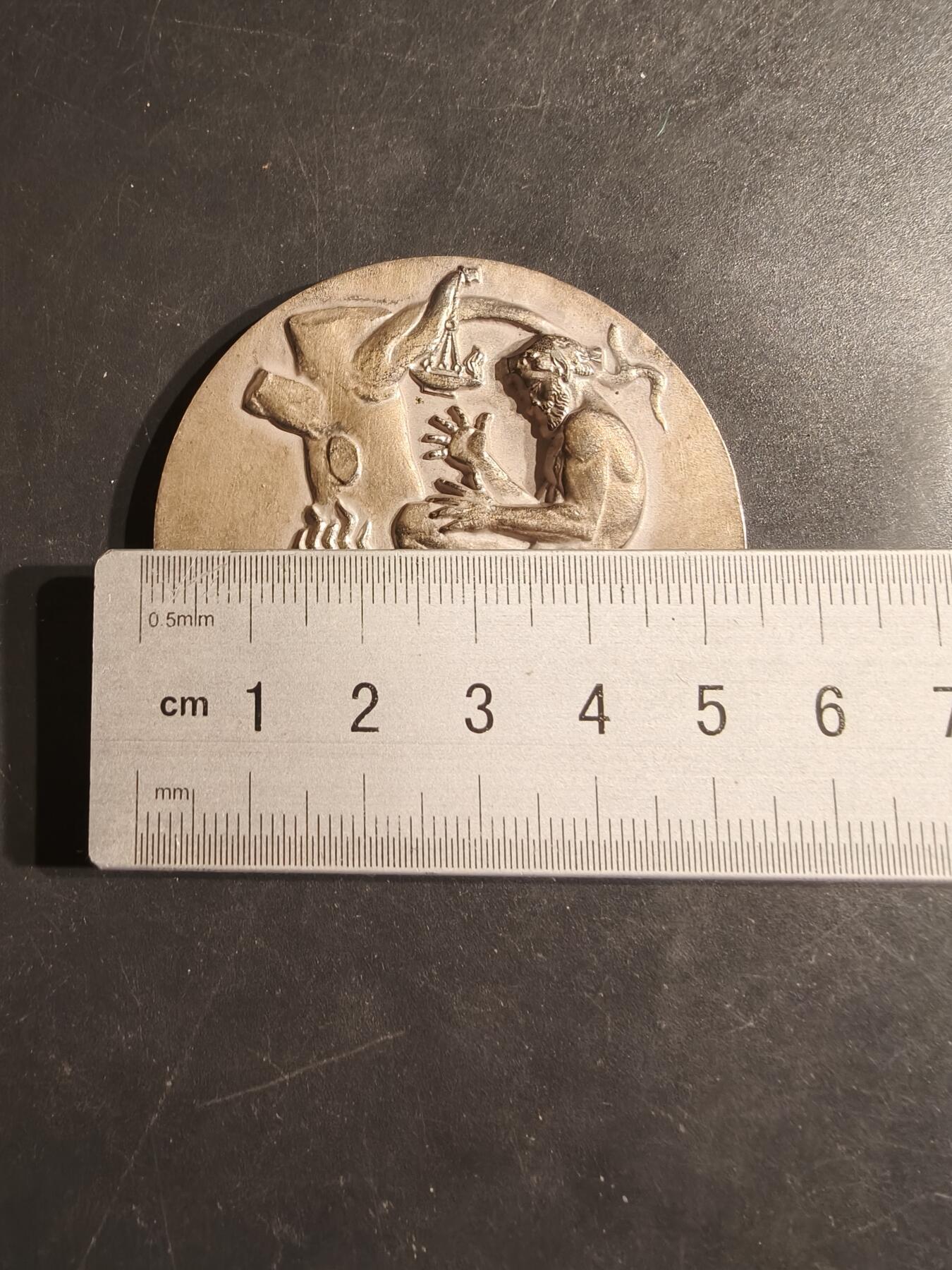 老王徽章第162期 法国电气公司镀银大铜章    大师Dropsy作品    直径54mm.    重量70.6g