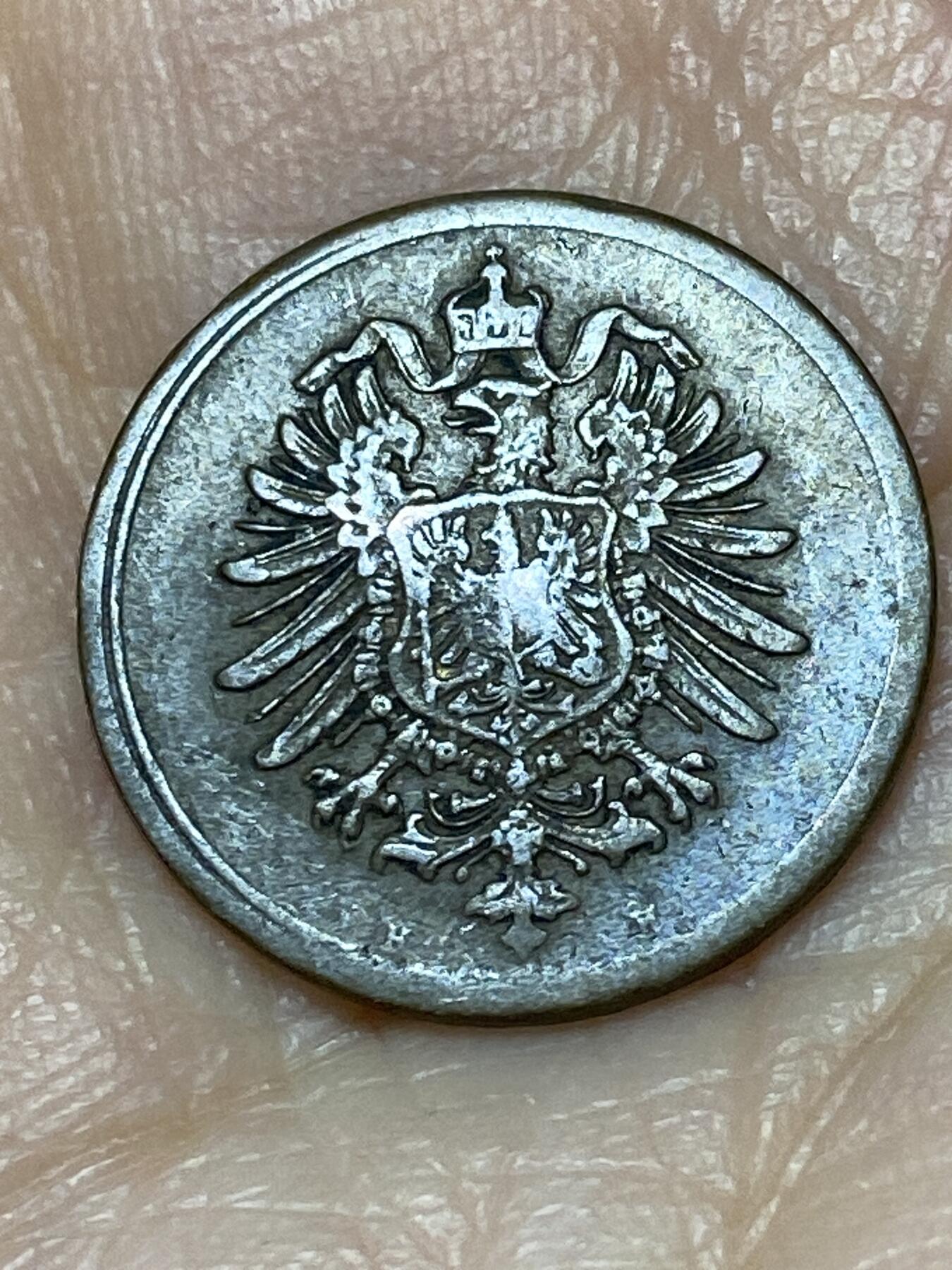 2025年第一百二十六场(总第一百五十二场）外国好品散币(免佣金) 稀少厂标币不平–德意志帝国1876年1芬尼(威廉一世时期，H标达姆施塔特造)