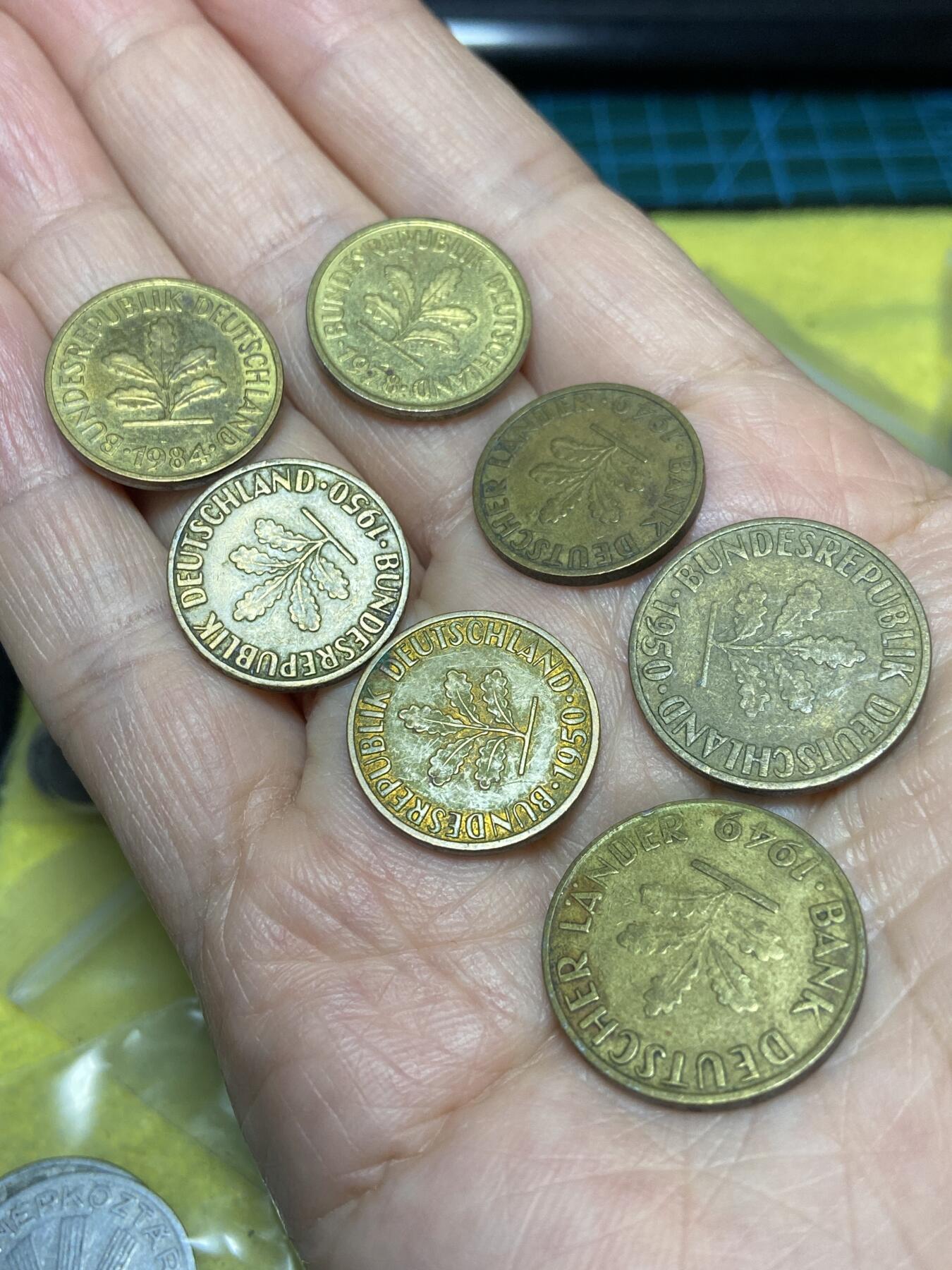 2025年第一百二十六场(总第一百五十二场）外国好品散币(免佣金) 德国🇩🇪7枚：1950年78年84年49年5芬尼，1949年50年10芬尼(包含两枚Bank 银行版)