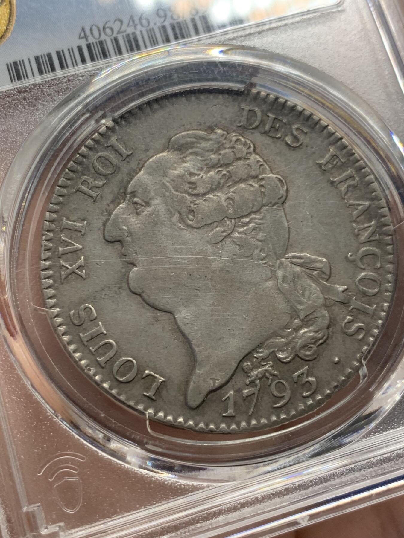 《竞宝斋》第436场 周日，周一2场连拍 （全场包邮） PCGS XFD 法国1793年路易十六幸运天使埃居大银币 原味