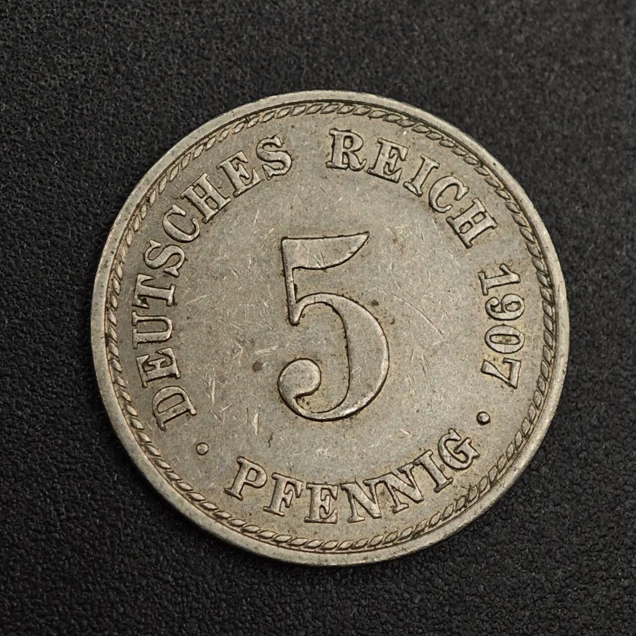 【淘币小摊】实时拍第七百九十三拍   散币场   满百包邮可预留二周 每周一统一发货   德国1907年5芬妮镍币