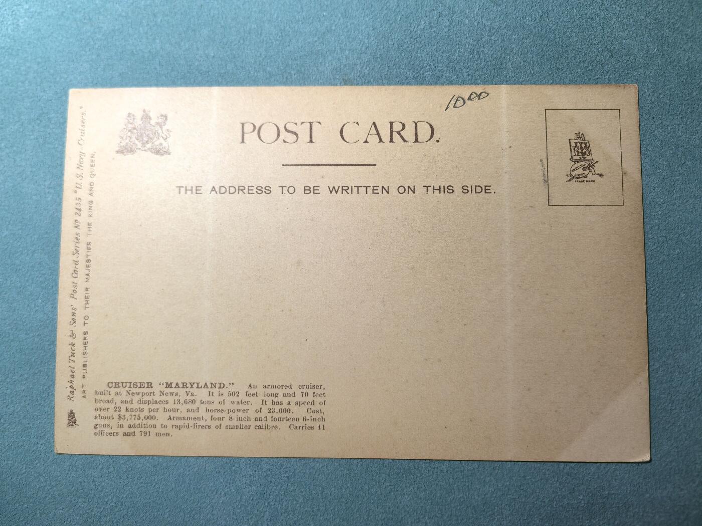 盛世勋华——号角文化勋章邮票专场拍卖第287期 美国二战时期军舰专题明信片 马里兰号巡洋舰