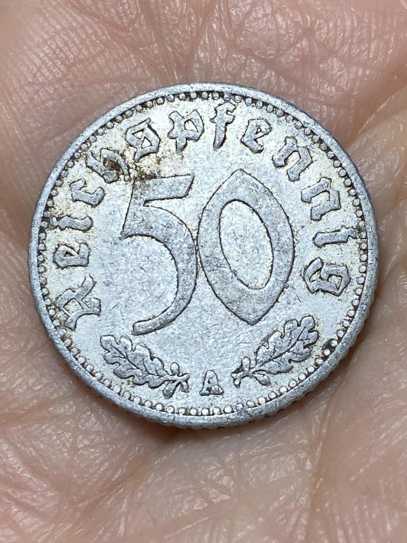 2025年第一百二十六场(总第一百五十二场）外国好品散币(免佣金) 少见–德意志第三帝国1935单年份50芬尼(A标，柏林造)